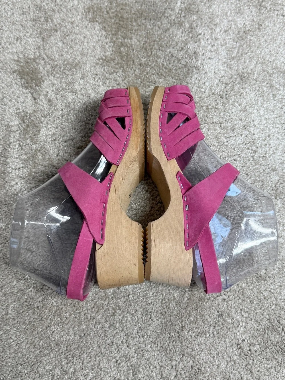 Unbranded Girls Cape Pink Woven Leather Woden Sole Clogs Sandals 33/US 2